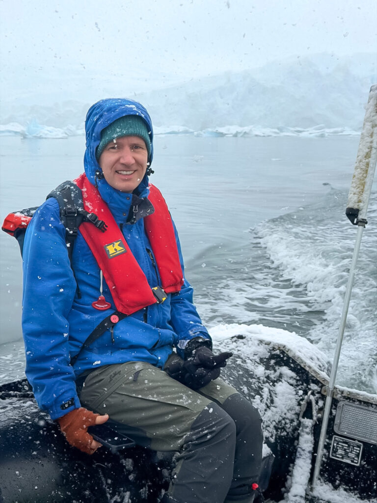 a rough zodiac ride through bad weather in Antarctica