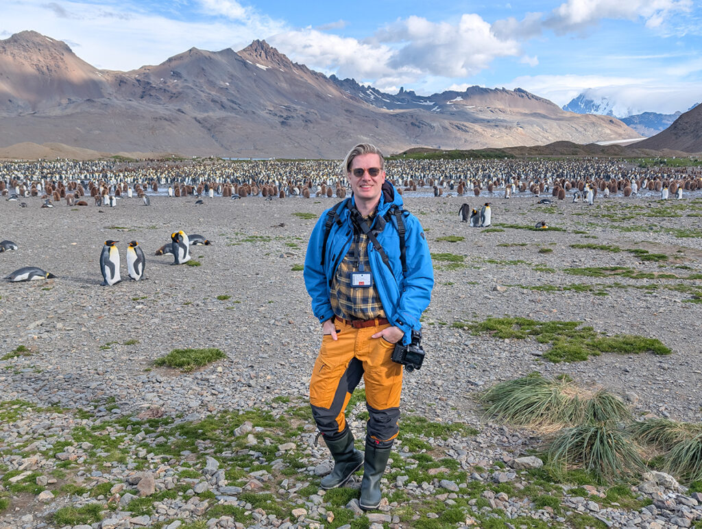 me on a super warm day in South Georgia at a penguin colony