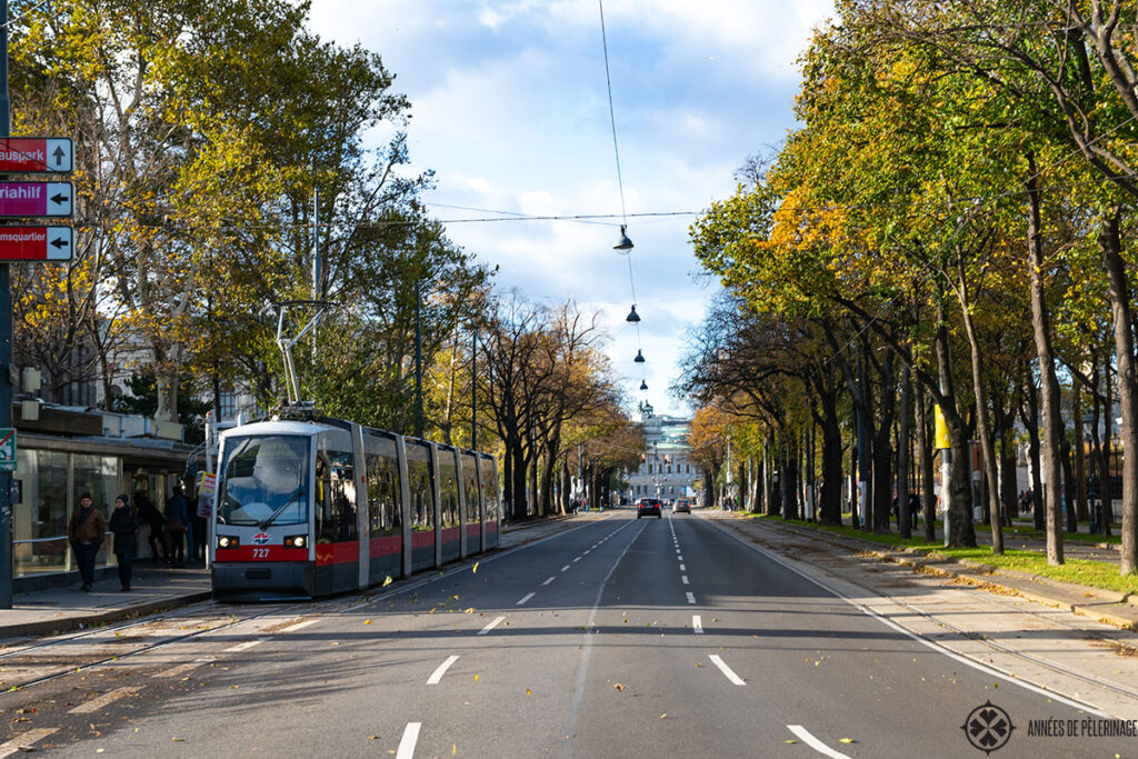 tram train in vienna in autumn